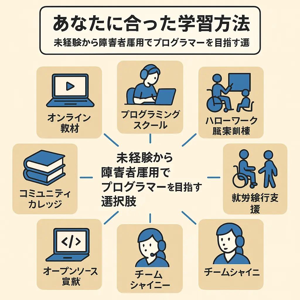 あなたに合った学習方法:未経験から障害者雇用でプログラマーを目指す選択肢