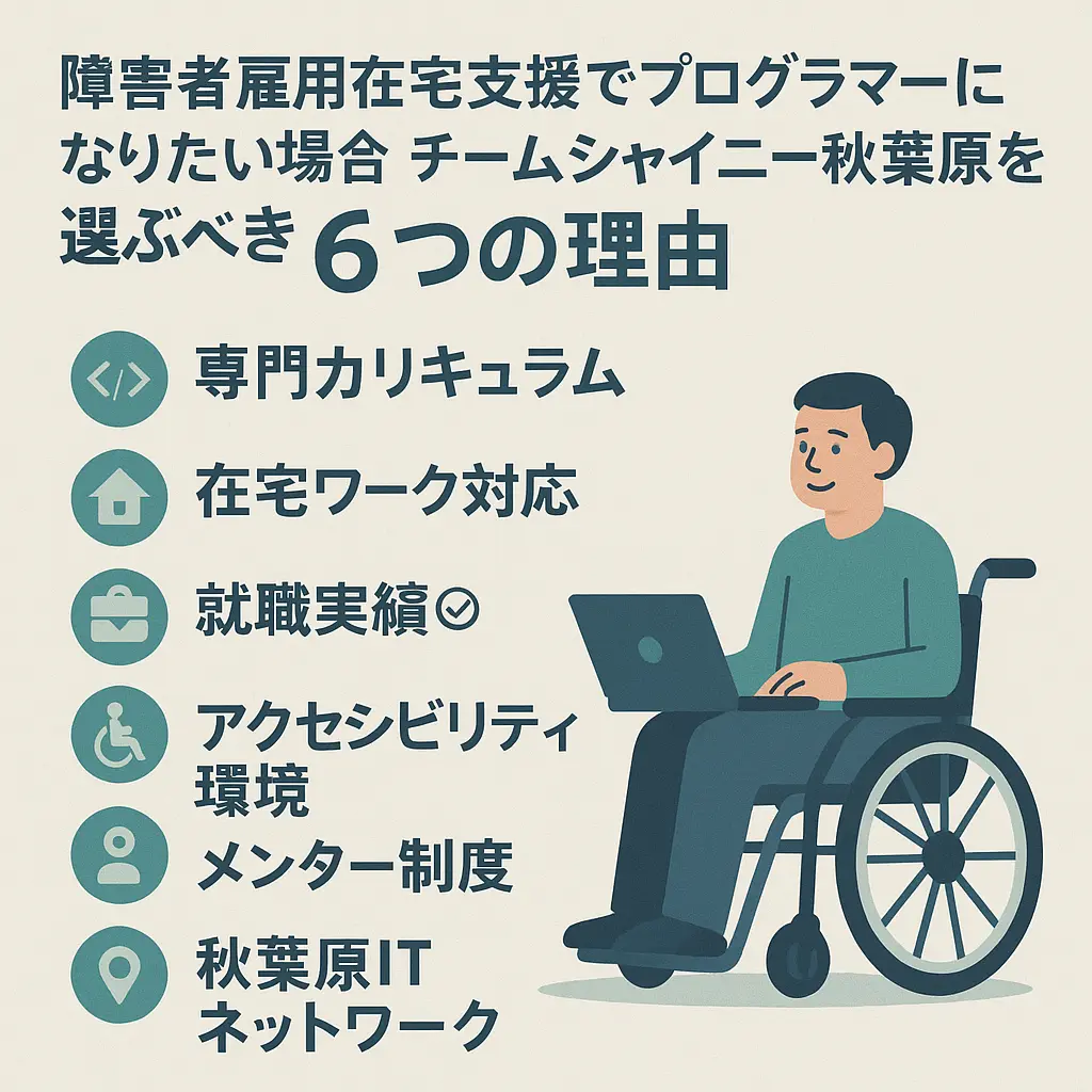 障害者雇用在宅支援でプログラマーになりたい場合チームシャイニー秋葉原を選ぶべき「6つの理由」