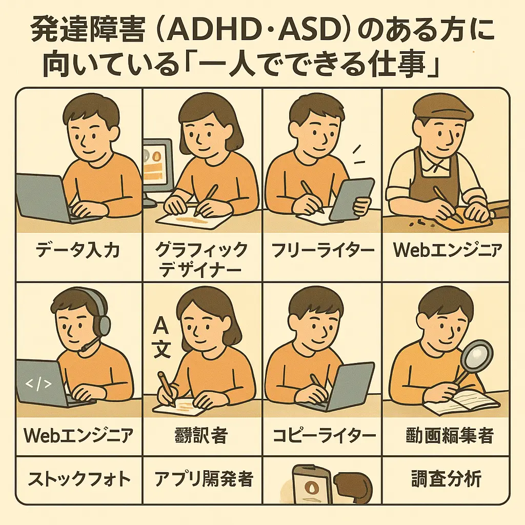 発達障害(ADHD・ASD)のある方に向いている「一人でできる仕事」具体的な職種例